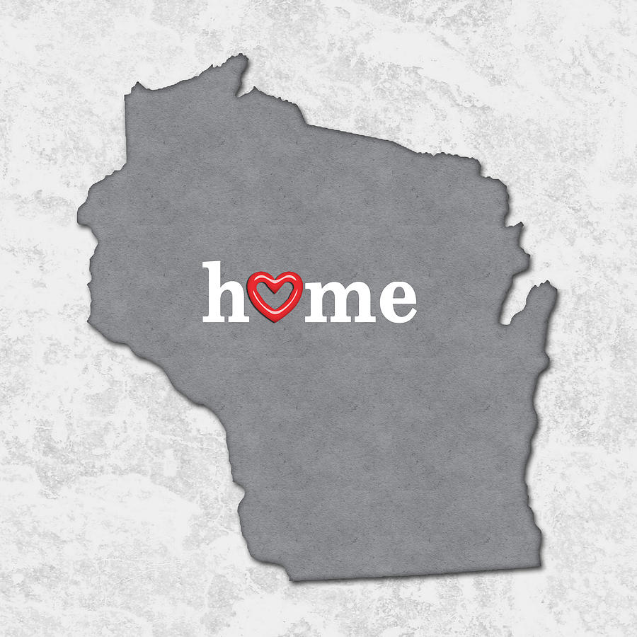 State Map Outline WISCONSIN with Heart in Home Painting by Elaine Plesser