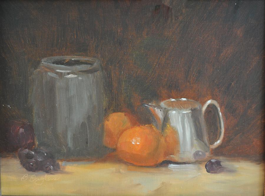 Still Life Painting - Grey Pot and Silver Pitcher by Brenda Douglas