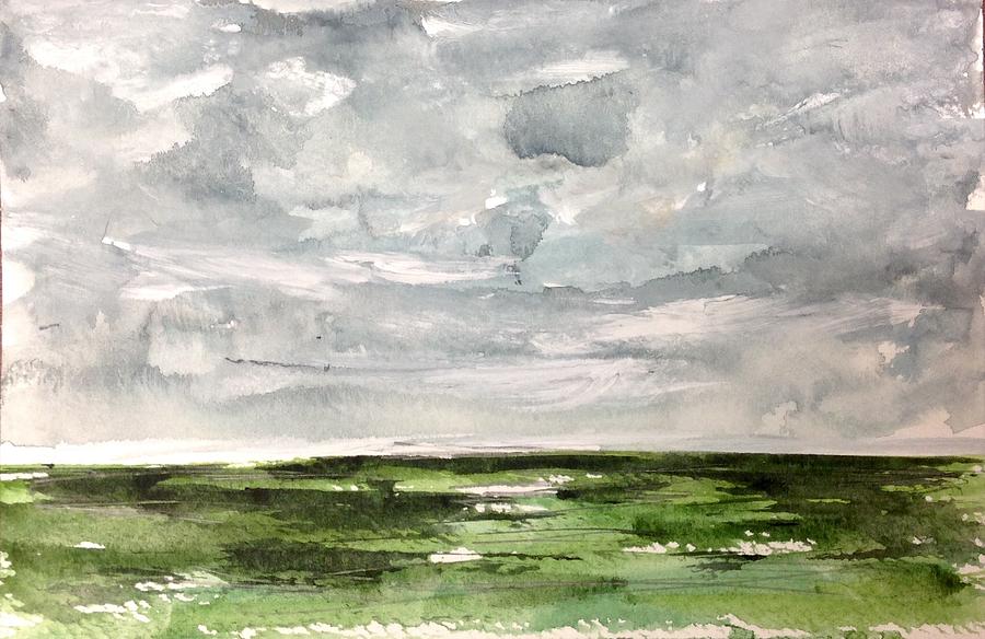 Grey Sky - Green Prairie Painting by Desmond Raymond