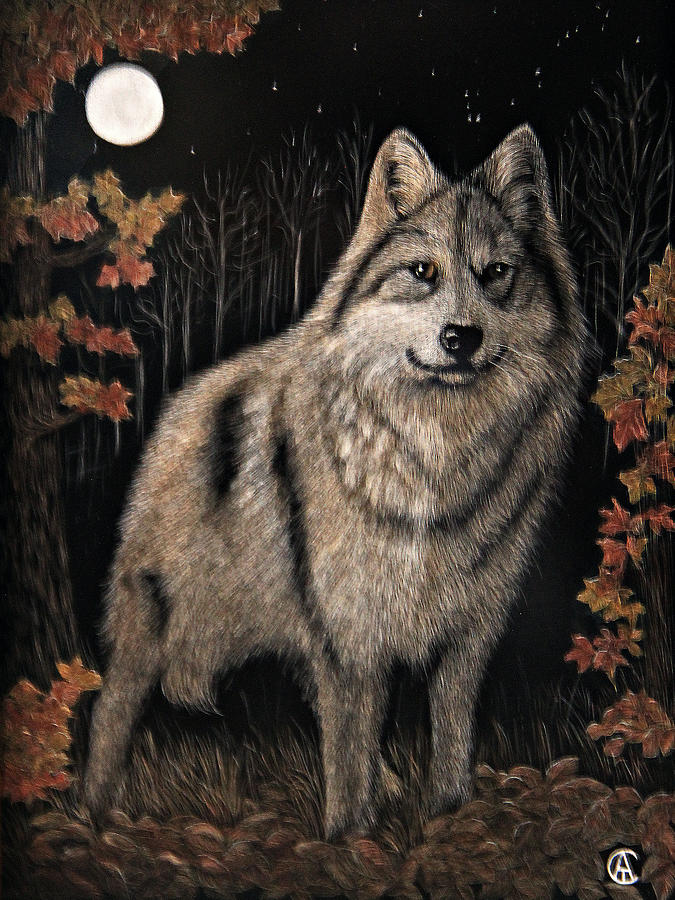 Grey Wolf Painting by Angie Cockle