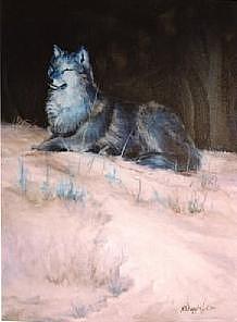 Animal Painting - Grey Wolf basking in the sun by Naomi Dixon Animal Painting - Grey Wolf basking in the sun by Naomi Dixon
