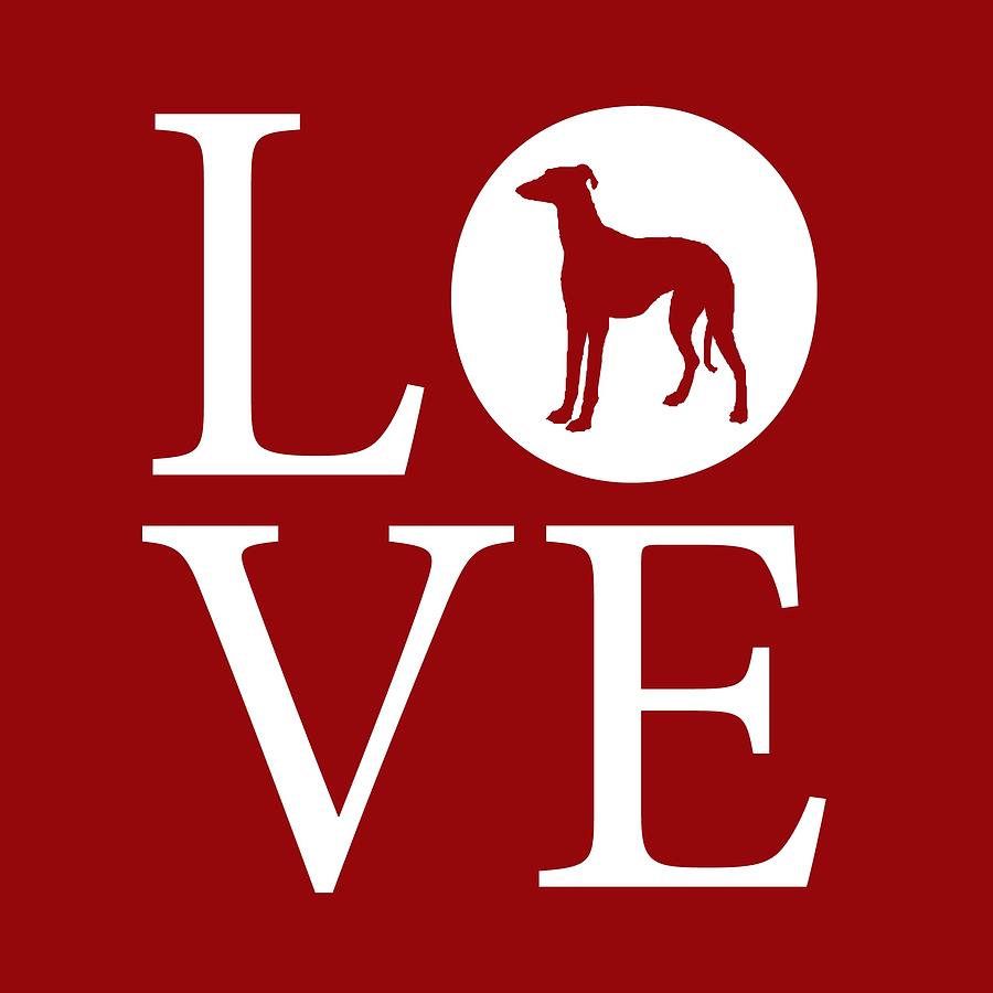 Greyhound Love Red Digital Art by Nancy Ingersoll