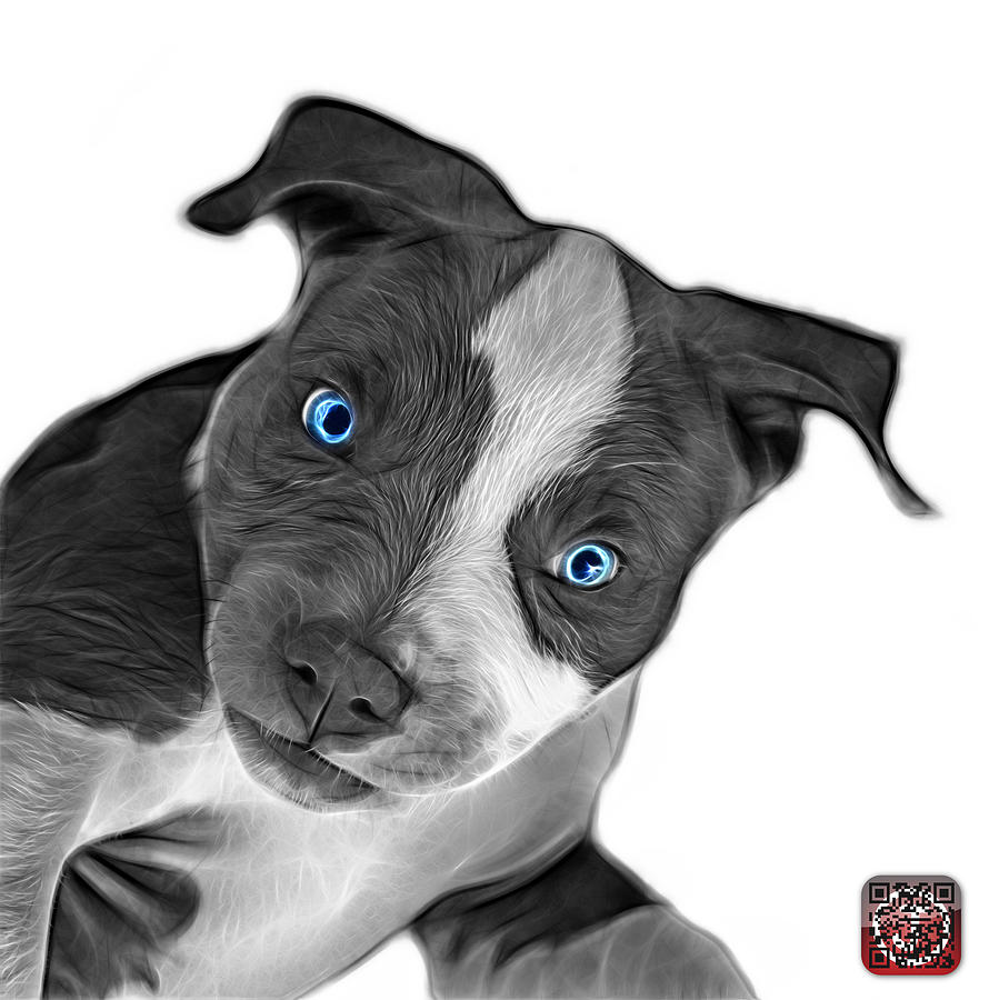 Greyscale Pitbull Dog Art 7435 - Wb Painting by James Ahn