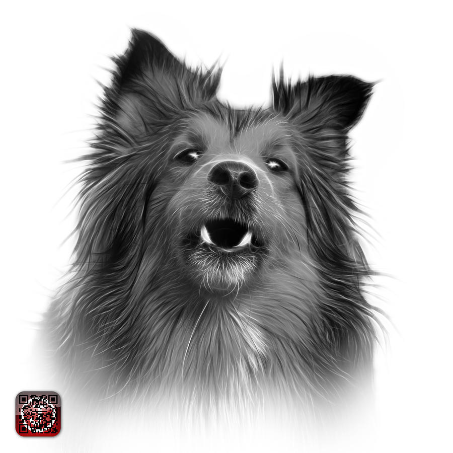Greyscale Sheltie Dog Art 0207 - WB Painting by James Ahn