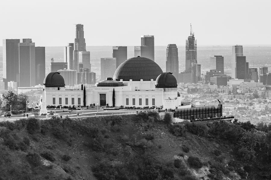 Los Angeles Photograph - Griffith Observatory and LA Black and White by John McGraw