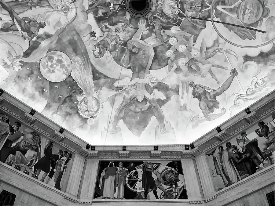 Griffith Observatory Ceiling Art - Black And White Rendition Photograph