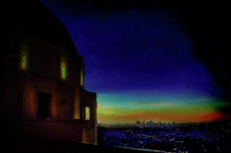 Griffith Observatory to Downtown L A Mixed Media by Joseph Hollingsworth