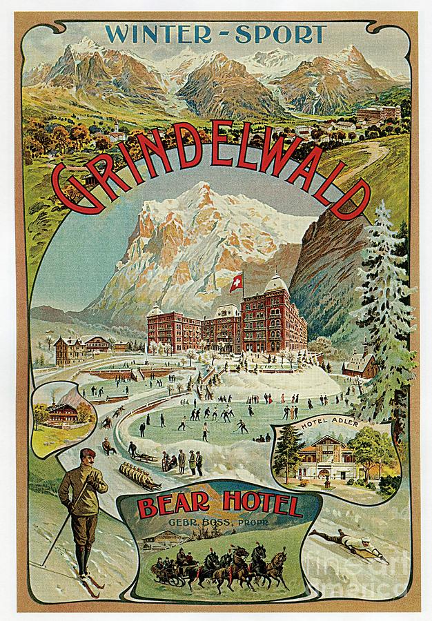 Grindelwald Swiss winter sport travel Drawing by Heidi De Leeuw
