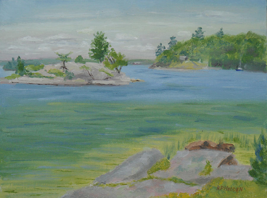 Grindstone Island Rusho Bay ST Lawrence River Painting by Robert P Hedden