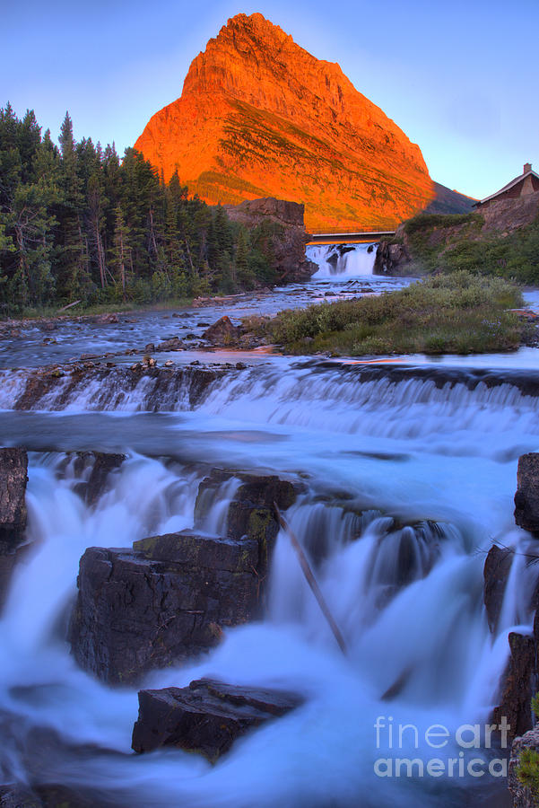 Waterfall Photograph - Grinnell Glow Over Swiftcurrent Falls by Adam Jewell