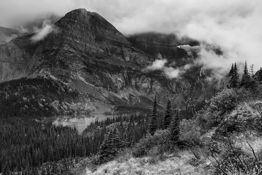 Grinnell Lake from the Trail No. 1 bw - Glacier NP Photograph by Belinda Greb
