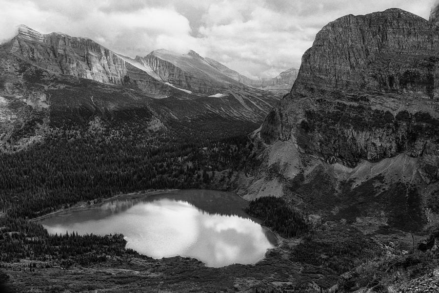 Grinnell Lake from the Trail No. 2 bw - Glacier NP Photograph by Belinda Greb