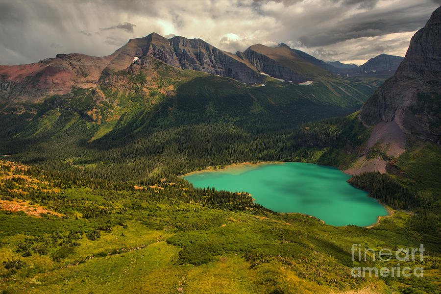 Grinnell Lake Under The Summer Storm Clouds Photograph by Adam Jewell
