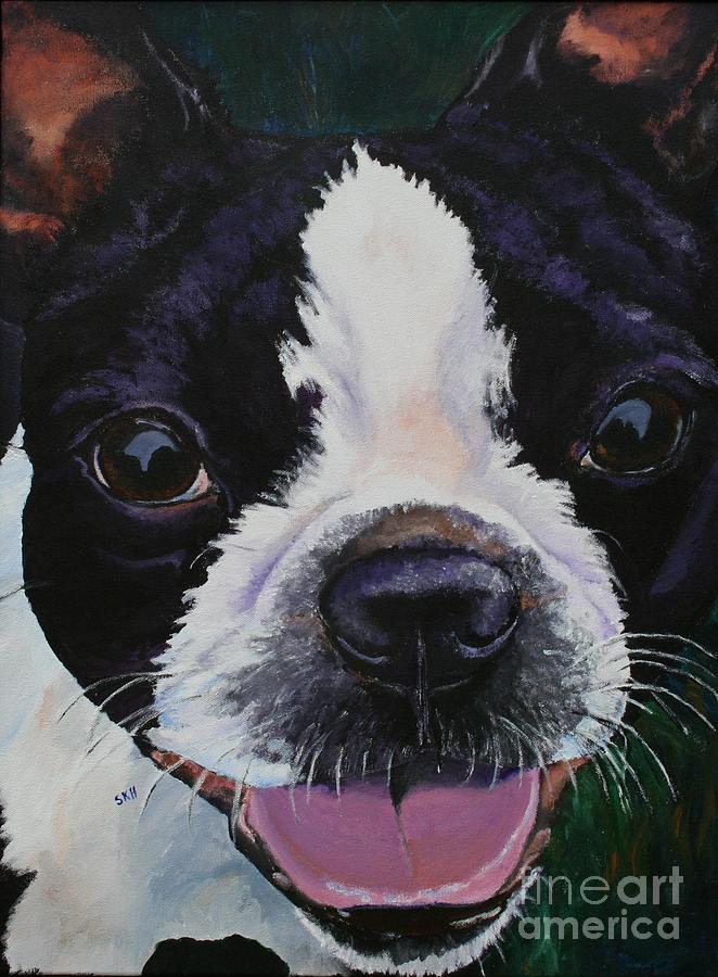 Boston Terrier Painting - Grins by Susan Herber