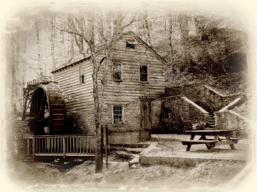 Grist Mill And Threshing Barn in Sepia Photograph by Toni Abdnour