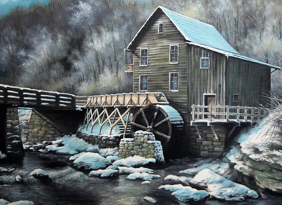 Grist Mill Painting by Mike Worthen