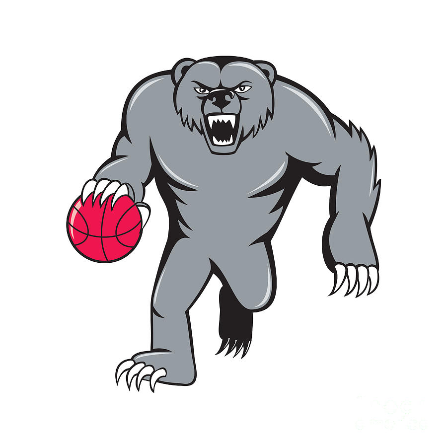 Grizzly Bear Angry Dribbling Basketball Isolated Digital Art by ...