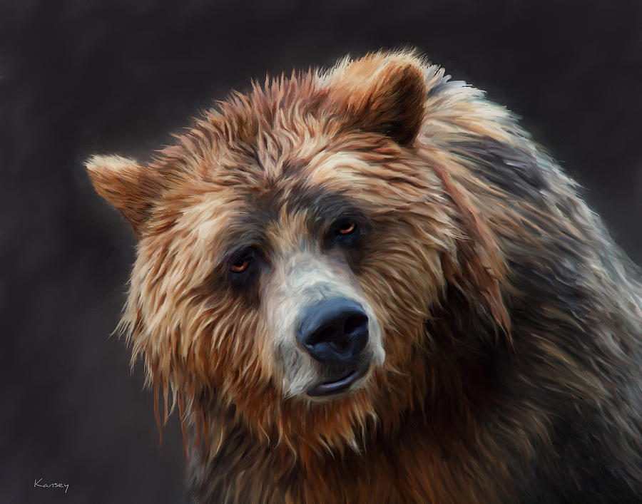 Wildlife Painting - Grizzly bear by Johanne Dauphinais
