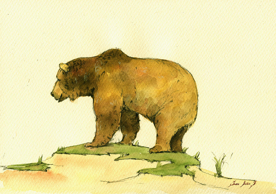 Grizzly Bear Painting - Grizzly bear watercolor painting by Juan  Bosco