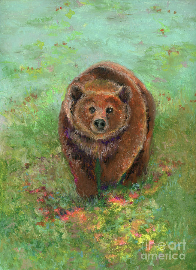 Grizzly in the Meadow Pastel by Lauren Heller