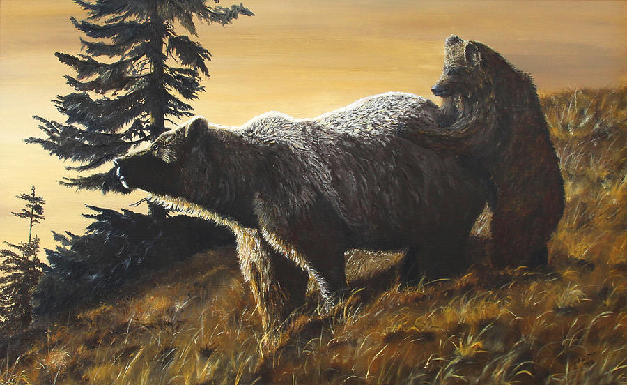 Grizzly with Cub Painting by Johanna Lerwick