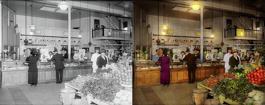 Grocery - Butcher - Sale on pork today 1920 - Side by Side Photograph by Mike Savad