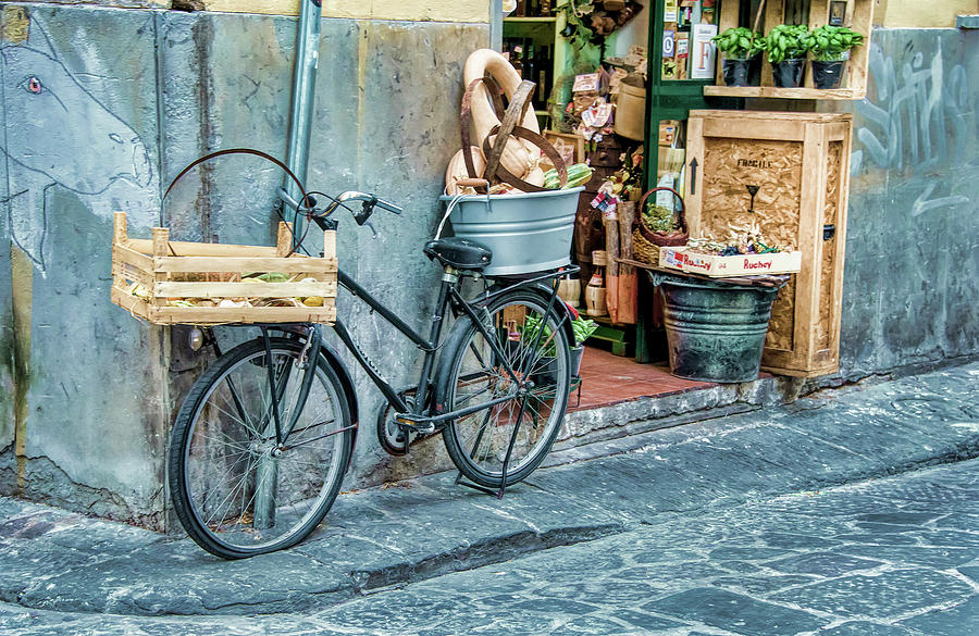 Grocery Delivery Bicycle On Corner In Florence Photograph by Gary Slawsky