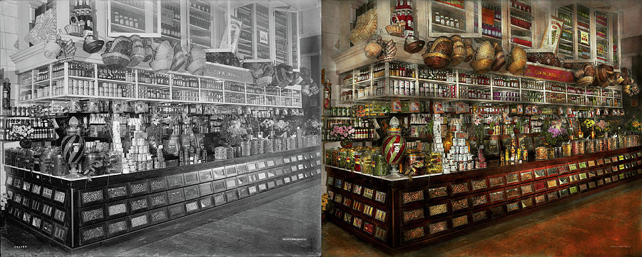 Grocery - Edward Neumann - The groceries 1905 Side by Side Photograph by Mike Savad