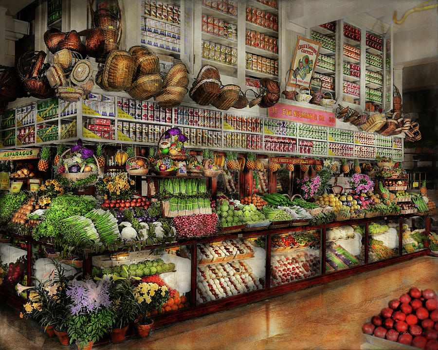 Grocery - Edward Neumann - The produce section 1905 Photograph by Mike Savad