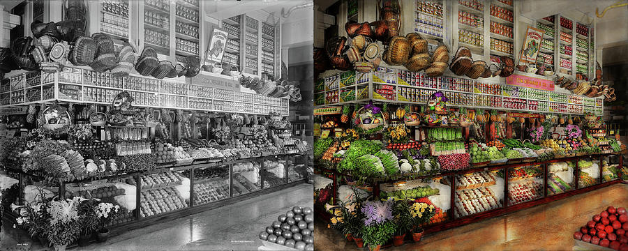 Grocery - Edward Neumann - The produce section 1905 Side by Side Photograph by Mike Savad