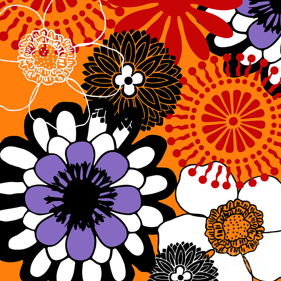 Pattern Painting - Groovy Floral Pattern Red by Mindy Sommers