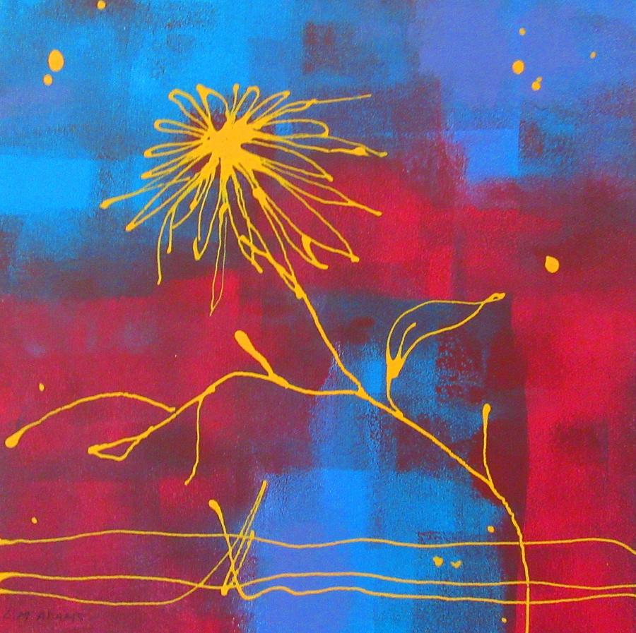 Abstract Painting - Groovy Yellow Flower by Louise Adams