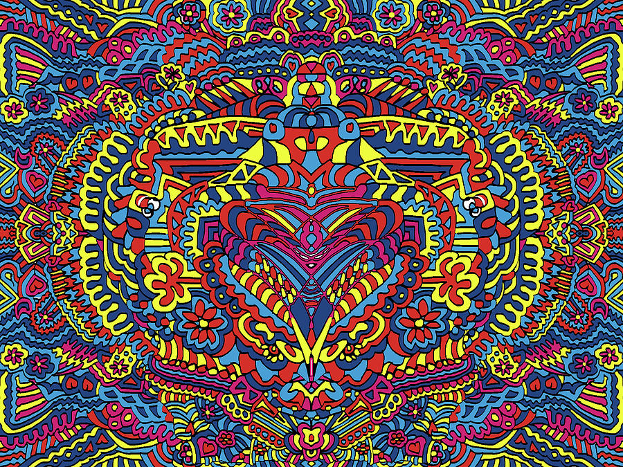 Groovy ZenDoodle Colorful Art Drawing by Gravityx9 Designs