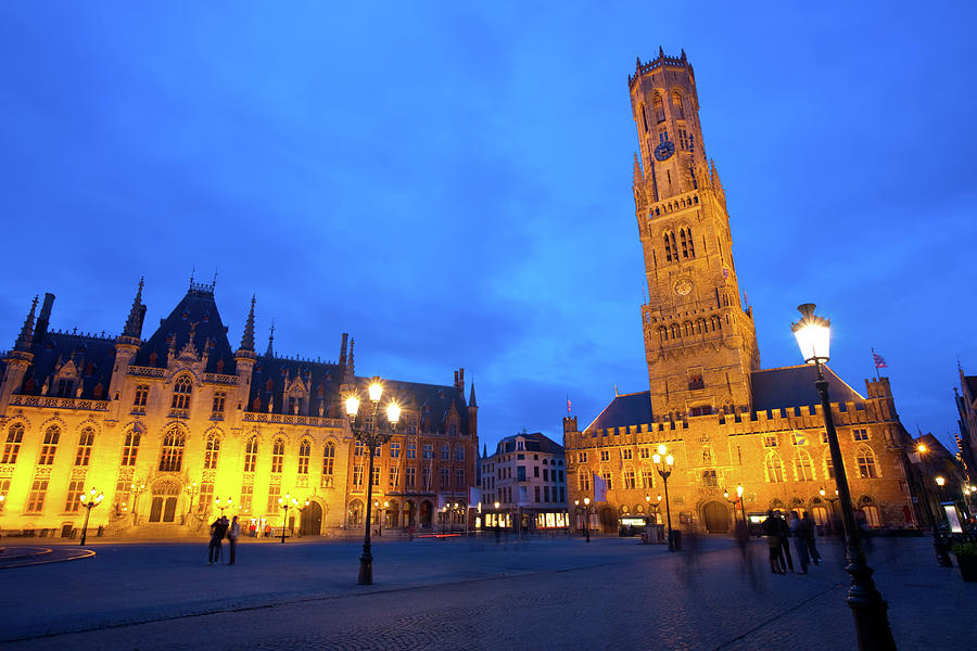 Grote Markt Courthouse Belfry Brugge Twilight Photograph By Pius Lee