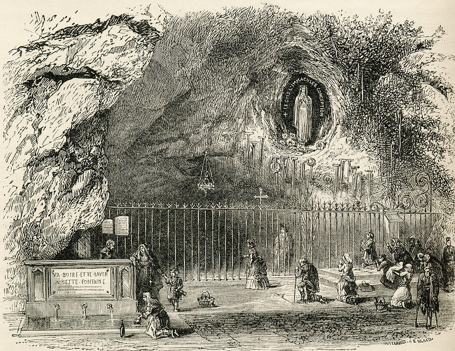 Grotto Of Massabielle In The Sanctuary Drawing by Vintage Design Pics ...