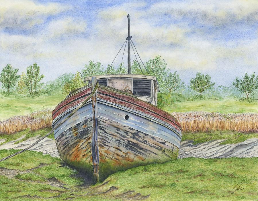 Boat Painting - Grounded #2 by Julie Senf