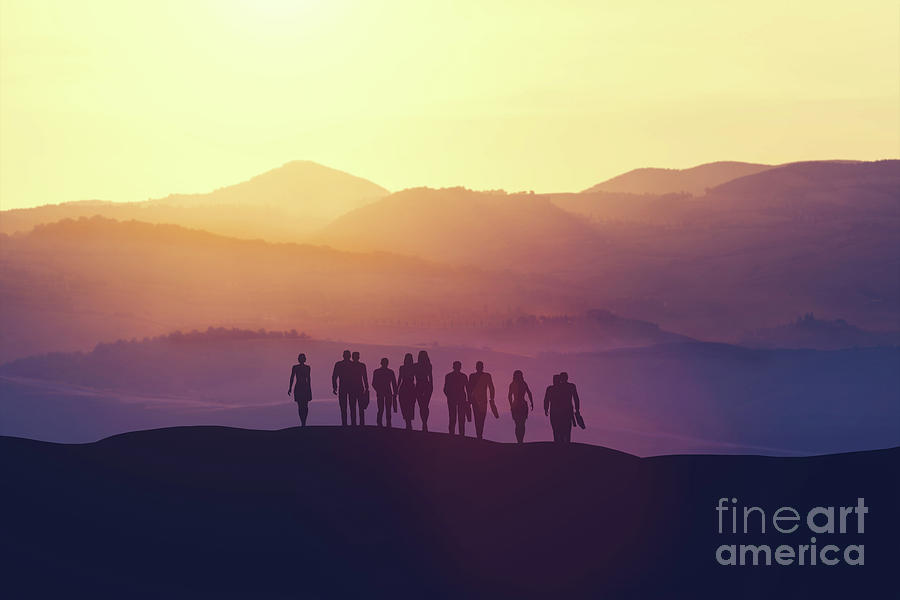 Group of business people standing on a hill Photograph by Michal Bednarek
