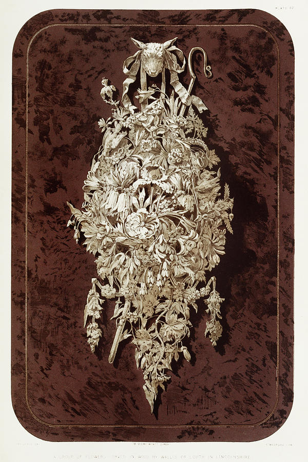 Group of flowers carved in wood from the Industrial arts of the Nineteenth Century Painting by Vincent Monozlay