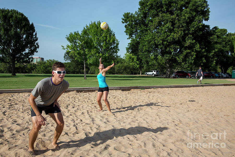 Athlete Photograph - Group of friends women and men - playing beach volleyball Zilker Park Sand Volleyball Courts by Dan Herron