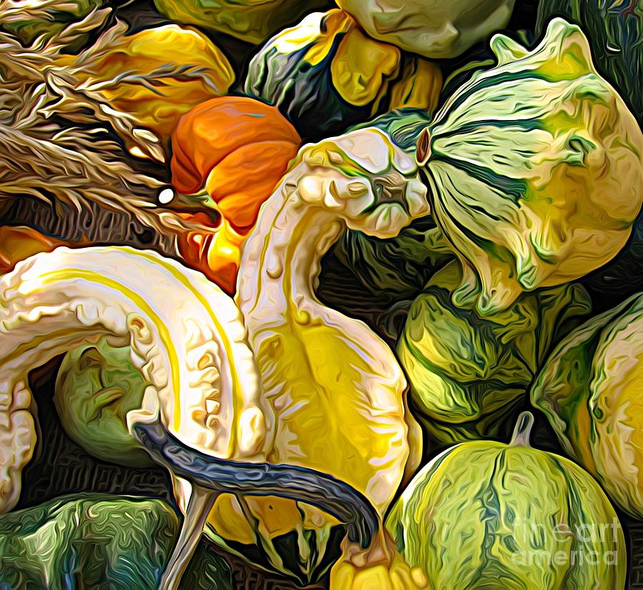 Group of Gourds Expressionist Effect Mixed Media by Rose Santuci-Sofranko