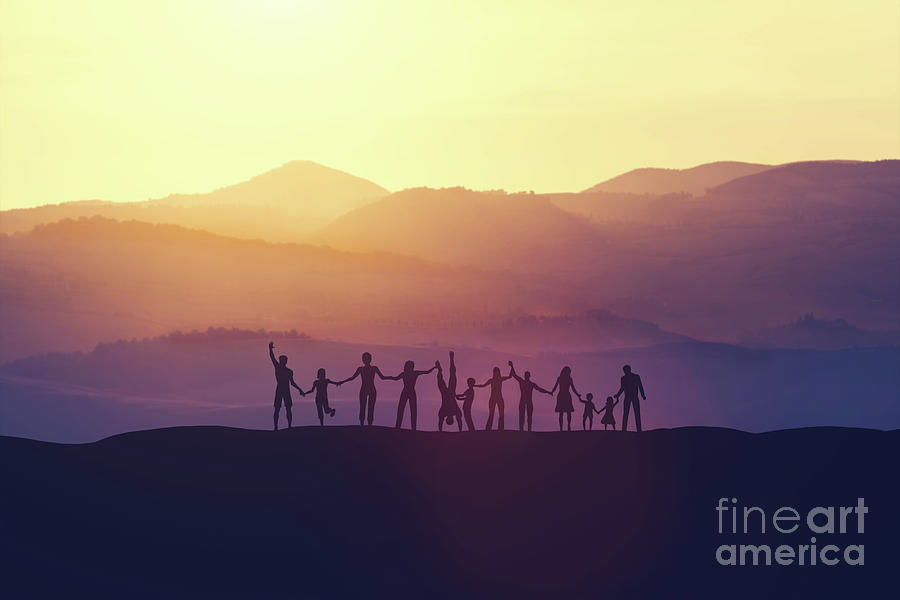 Group of happy people at sunset Photograph by Michal Bednarek