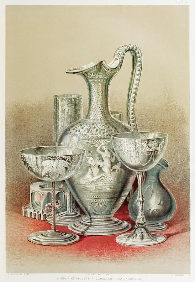 Group of objects in glass from the Industrial arts of the Nineteenth Century Painting by Vincent Monozlay