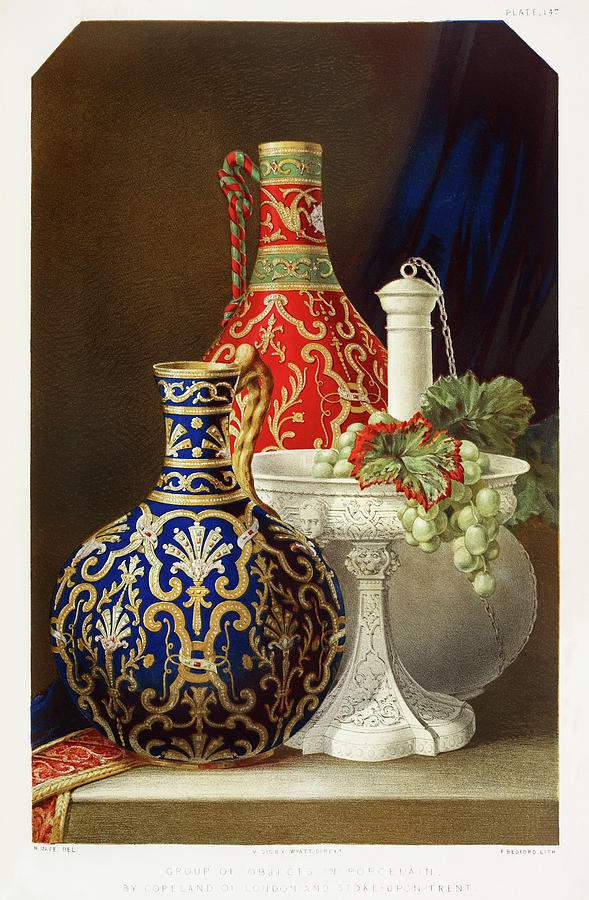 Group of objects in porcelain from the Industrial arts of the Nineteenth Century Painting by Vincent Monozlay
