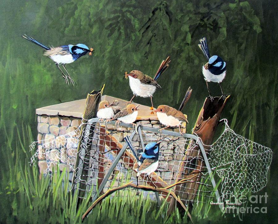 Group of Superb Fairy Wrens with fledglings Painting by Audrey Russill ...