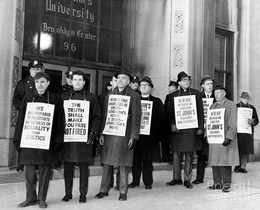 Group Of Teachers Picketing At St. John University in Brooklyn. 1966 ...