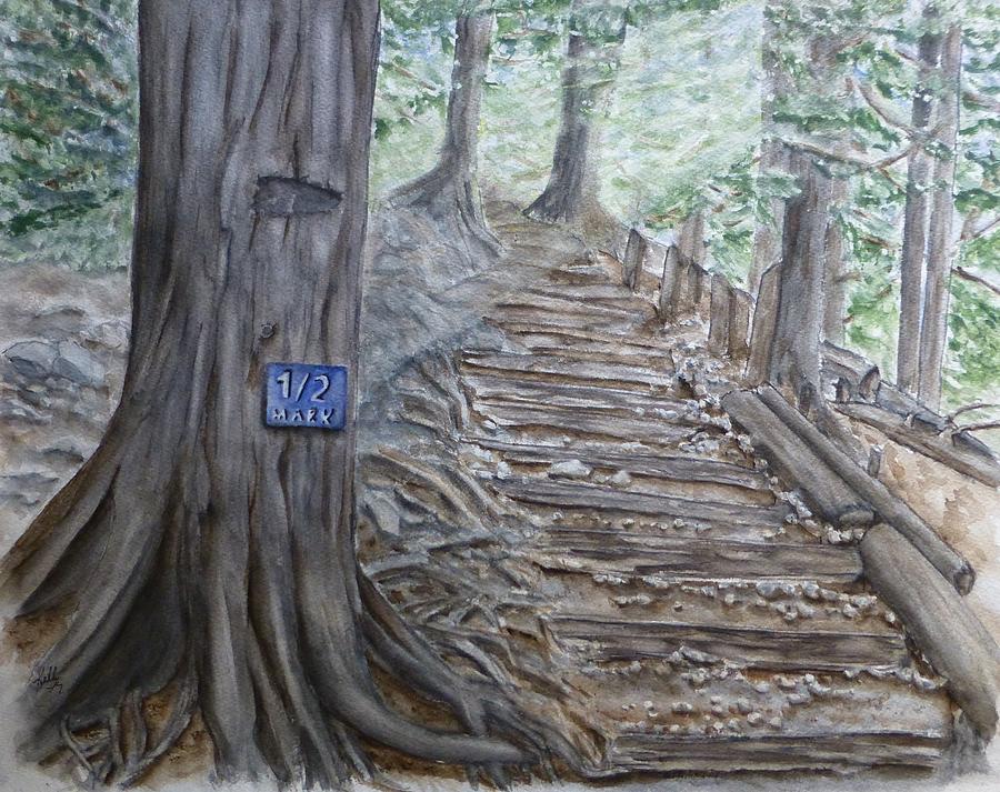 Grouse Grind Trail half way point Painting by Kelly Mills