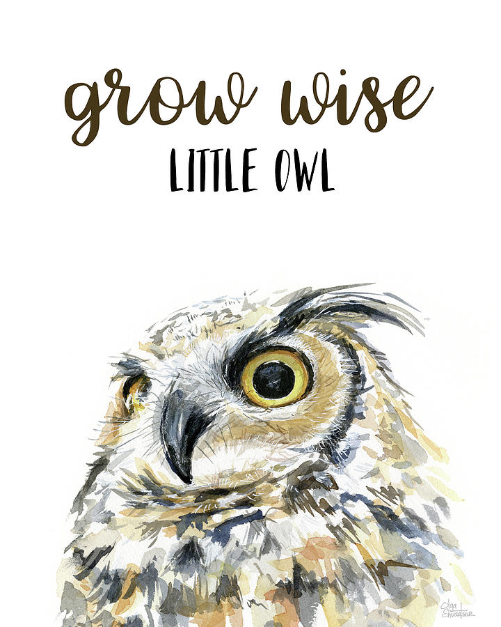 Owl Watercolor Painting - Grow Wise Little Owl by Olga Shvartsur