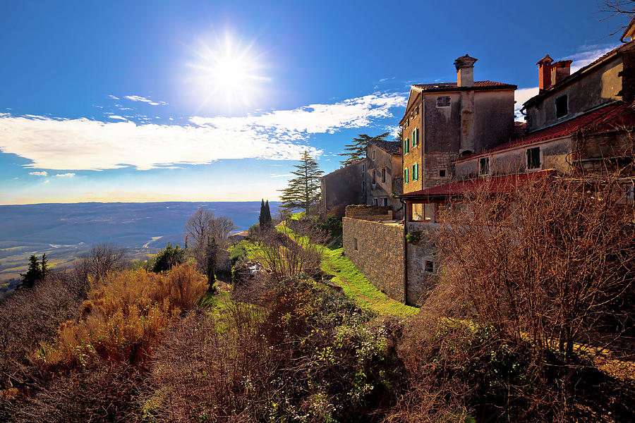 Groznjan village and istrian landscape at low sun view Photograph by Brch Photography