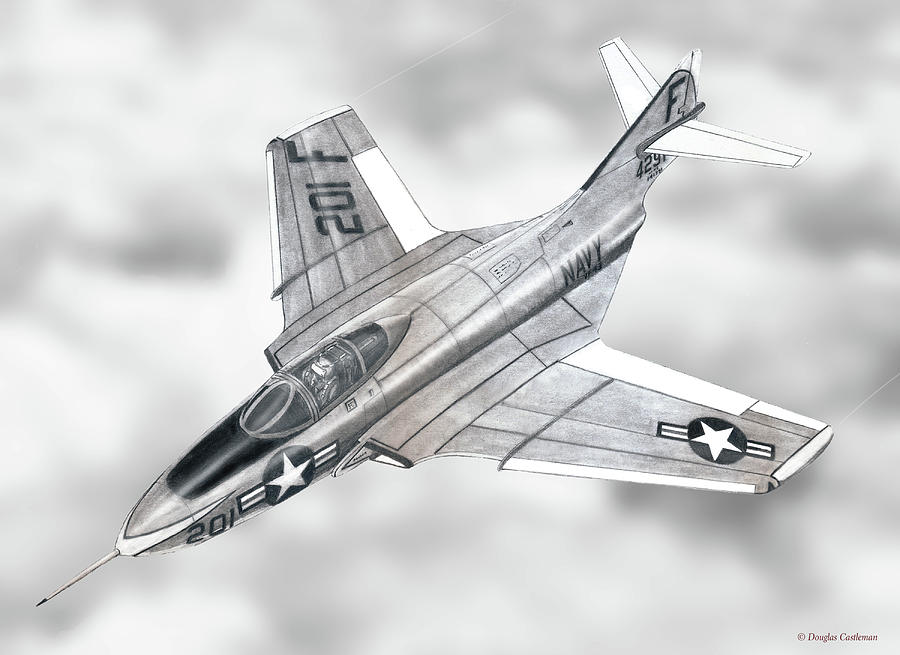Grumman F9F Cougar Drawing by Douglas Castleman