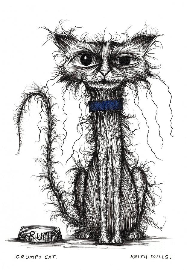 Grumpy cat Drawing by Keith Mills